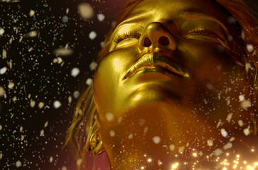 Golden Makeup - Fashion Portrait With Gold Skin And Glittering In Shiny Background