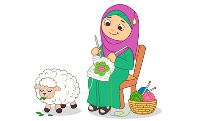 A women weaving design on the scarf