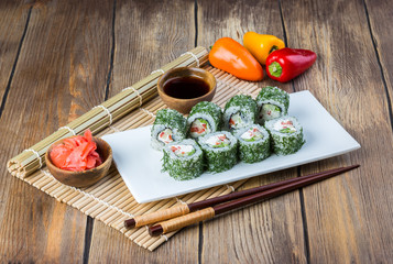 Fototapeta na wymiar Vegetarian sushi roll set