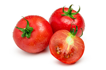 Tomatoes. Whole and a half isolated on white