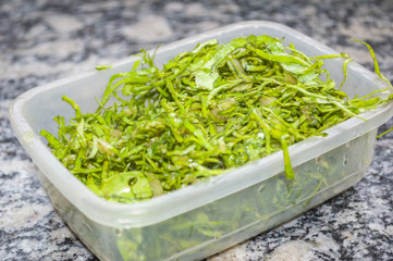 cut cabbage in a bowl