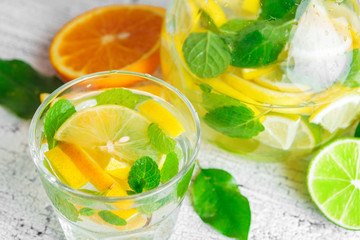 refreshing cold citrus water with mint