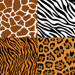 Animal Set - Giraffe, Leopard, Tiger, Zebra Seamless Pattern