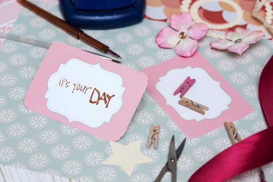 scrapbook - process of creating a postcard