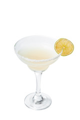 Glass of fresh cocktail on white background
