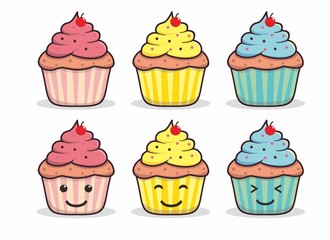 Cute cupcake cartoon illustration on isolated background
