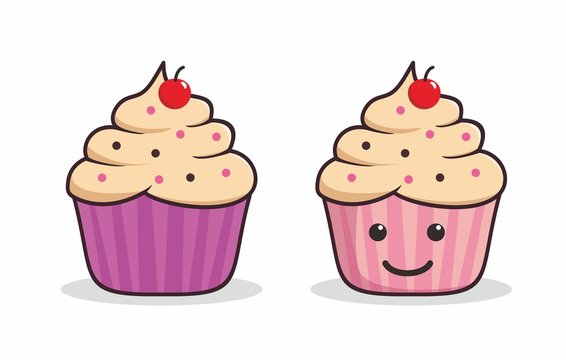 Cute cupcake cartoon illustration on isolated background