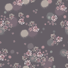 Vector seamless pattern. Hand drawn pink roses flowers on gray background like watercolor painting. Template for textile, wallpaper, wrapping, cover, web, card, carton, print, banner, ceramics.