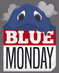Sad Blob Melting over Loose-leaf Calendar during Blue Monday, Vector Illustration