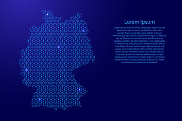 Germany map abstract schematic from blue lines repeating pattern geometric background with rhombus and nodes with space stars for banner, poster, greeting card. Vector illustration.