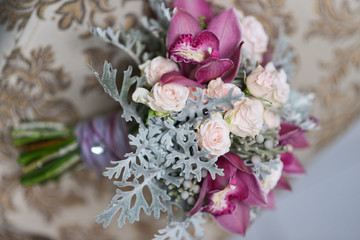 Obraz na płótnie Canvas Delicate wedding bridal bouquet, floral arrangement of flowers to celebrate the holiday decor