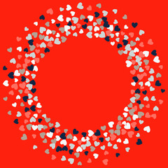 Cute little hearts pattern, random order. Perfect multicolor hearts backround for Valentines Day greeting card or wedding design. Small heart shapes in different sizes and colors. Vector illustration.