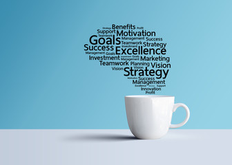 successful marketing business plan and strategy wording in white coffee mug