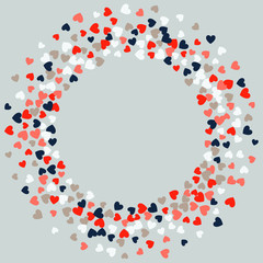 Cute little hearts pattern, random order. Perfect multicolor hearts backround for Valentines Day greeting card or wedding design. Small heart shapes in different sizes and colors. Vector illustration.