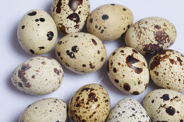 Fototapeta premium Quail eggs. Lie on a white background.