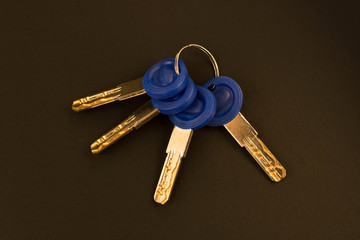 Multiple keys on dark background. Security concept.