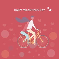 Happy couple is riding a bicycle together Illustration of Love and Valentine Day