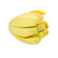 Fresh green mango (Mangifera indica) tropical fruit isolated on white background