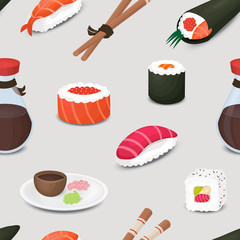 Sushi menu seamless vector pattern. 