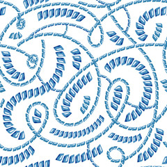 Rope seamless watercolor pattern. Blue and white background. Chains and gems pattern.