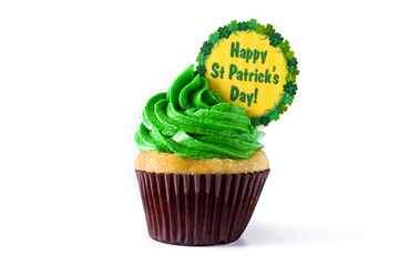 St. Patrick's Day cupcake isolated on white background.