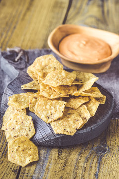 Tortilla chips with chile con queso