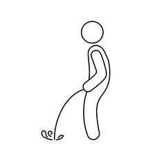 Man urinating. Vector linear icon, white background.