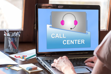 Call center concept on a laptop screen