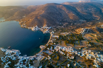  Aerial view of Katapola vilage, Amorgos island, Cyclades, Aegean, Greece