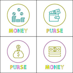 Money and Purse Icons Set Vector Illustration