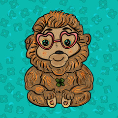Monkey bringing good luck. Valentine's Day. Feast of Love. Vector illustration. - Vector