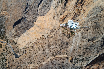 Aerial view of of Panagia Hozovitissa monastery on Amorgos island
