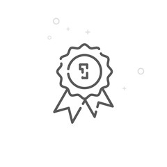 Quality Seal Vector Line Icon, Symbol, Pictogram, Sign. Light Abstract Geometric Background. Editable Stroke