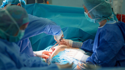 open heart cardiac surgery in hospital cardiovascular microsurgery with minithoracotomy procedure,...