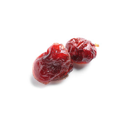 Cranberries on white background. Dried fruit as healthy snack