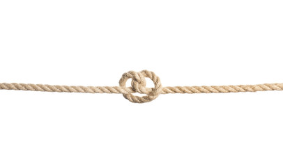 Rope with knot on white background. Simple design