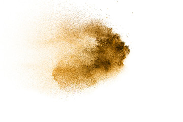 Freeze motion of brown dust explosion. Stopping the movement of brown powder.