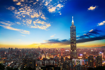 The scene of Taipei 101 building and Taipei city Taiwan on December 14 2017. The photo has been...