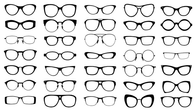 set of black vector glasses on white background