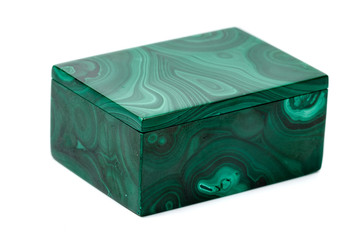 macro.malachite boxes on white background