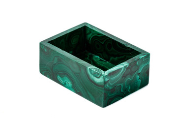 macro.malachite boxes on white background