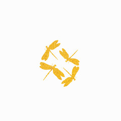 Golden dragon fly on white background, illustration