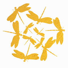 Golden dragon fly on white background, illustration