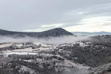 Fototapeta na wymiar Winter landscape with snowy mountains in Pyrenees, Catalonia