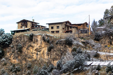 Fototapeta premium Rural stone farmhouse on the top of a mountain in Pyrenees, Catalonia
