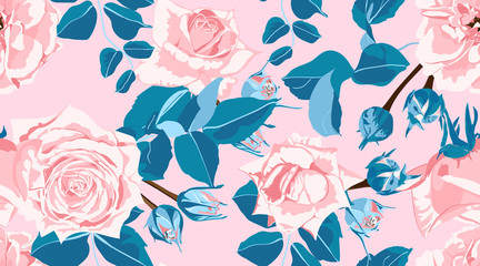 Floral Roses Pattern in Pastel Colors.