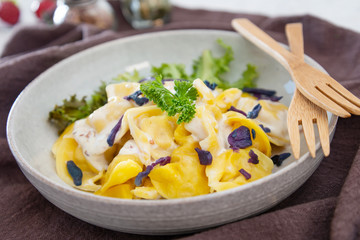 Tortellini Ham Sauce with ham and Parmesan cheese