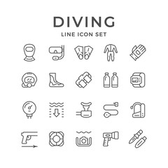 Set line icons of diving