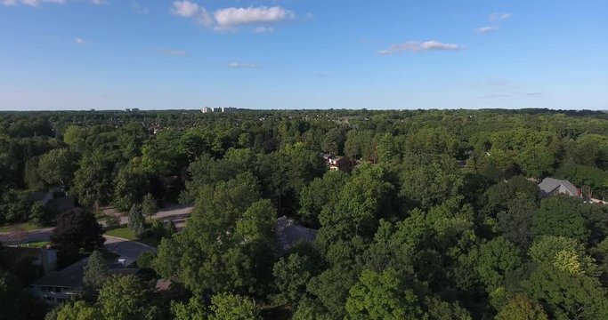 Neighborhood Aerial Pan In Heavily Forested Area
