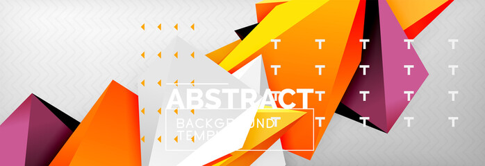 Bright colorful triangular poly 3d composition, abstract geometric background, minimal design, polygonal futuristic poster template